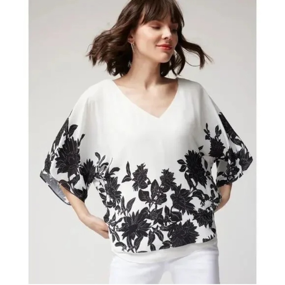 White House Black Market WHBM White Kimono Sleeve Sunflower Print Blouse Small